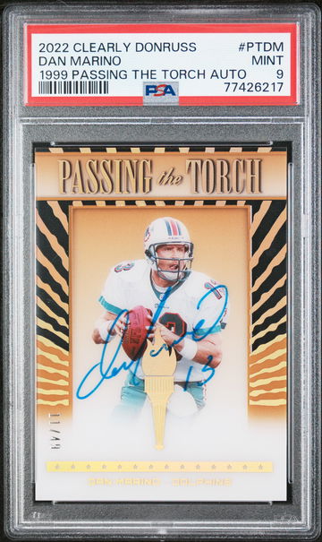 2022 Clearly Donruss 1999 Passing the Torch Auto Dan Marino /49 PSA 9