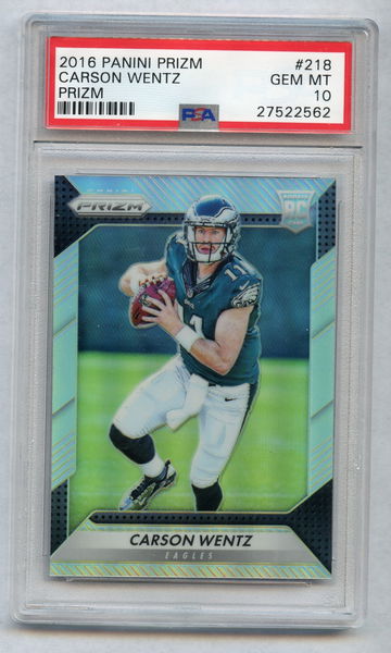 CARSON WENTZ 2016 PANINI PRIZM SILVER ROOKIE #218 PSA 10 EAGLES X2562