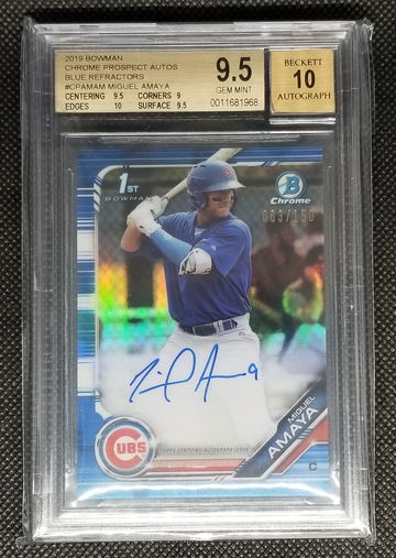 2019 Bowman Chrome Miguel Amaya Blue Refractor Auto #/150