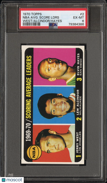 1970 Topps NBA Avg. Score Ldrs #2 West Alcindor Hayes PSA 6