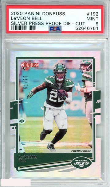 2020 PANINI DONRUSS LE VEON BELL #192 SILVER PRESS PROOF DIE-CUT 51 OF 75 PSA 9