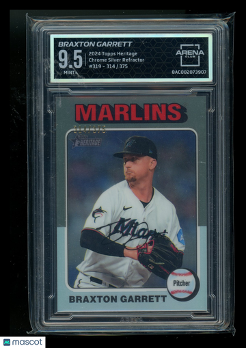 2021 Topps Heritage Chrome Silver Refractor Braxton Garrett #319 /375 Arena Club 9.5