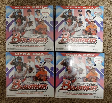 4 x 2021 Bowman Mega Boxes MLB Baseball