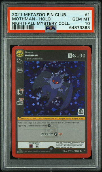 🦋 2021 Metazoo Pin Club X Nightfall Mystery Collection 1 Mothman-Holo PSA 10 🥶