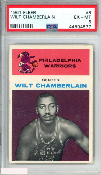 1961 FLEER WILT CHAMBERLAIN #8 ROOKIE RC PSA 6 EX-MT