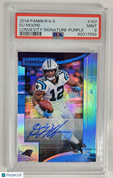 2018 Rookies & Stars Purple Longevity Holo Auto #107 DJ Moore - Rookie RC - 15/25 PSA 9