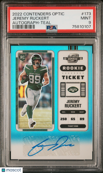 2022 Panini Contenders Optic Jeremy Ruckert #173 Autograph Teal PSA 9