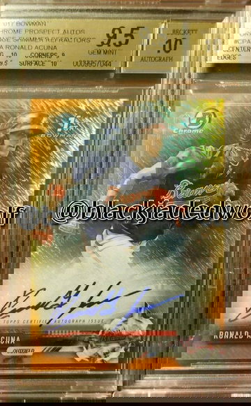 RONALD ACUNA 2017 BOWMAN CHROME ORANGE SHIMMER REFRACTOR AUTO RC #/25 BGS 9.5/10