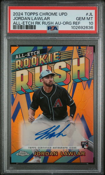 2024 Chrome Update All Etch Rookie Rush Autographs Orange Refractors #CURRJL Jordan Lawlar PSA 10