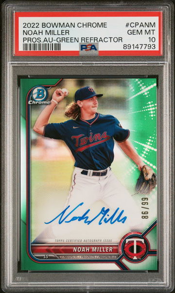 2022 Bowman Chrome Green Refractor Noah Miller #CPA-NM Auto /99 PSA 10