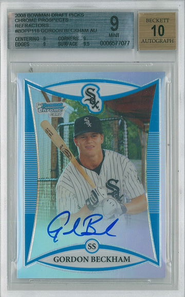 2008 Bowman Draft Gordon Beckham Refractor #BDPP118 BGS 9 Auto 10