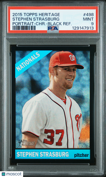 2015 Topps Heritage Stephen Strasburg #498 Portrait CHR. Black Refractor PSA 9