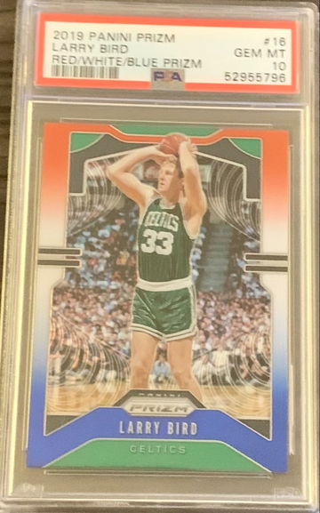 2019-20 Panini Basketball Prizm Larry Bird RED WHITE BLUE PRIZM #16 - PSA 10 Gem MT. POP 37