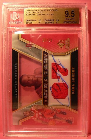 2007-08 SP ROOKIE THREADS GOLD ROOKIES #72 CARL LANDRY AUTO 48/50 BGS 9.5 GEM MINT