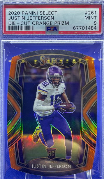 2020 PANINI SELECT JUSTIN JEFFERSON RC ROOKIE CLUB LEVEL ORANGE PRIZM PSA 9 MINT