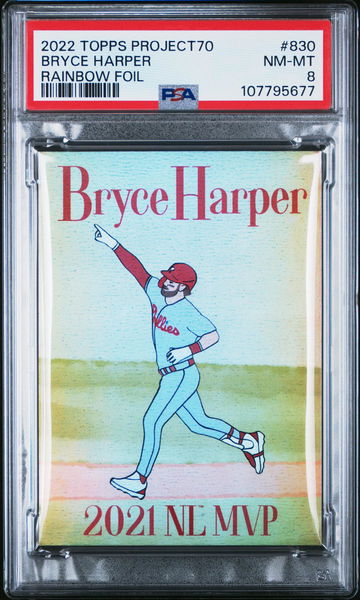 2022 Topps Project70 Rainbow Foil Bryce Harper #830 /70 PSA 8