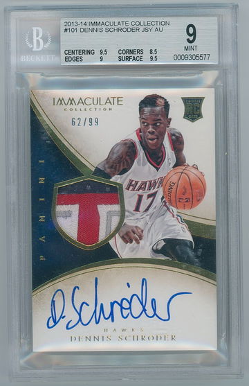 Dennis Schroder 2013-14 Panini Immaculate #101 Rookie Patch Autograph #62/99 BGS 9