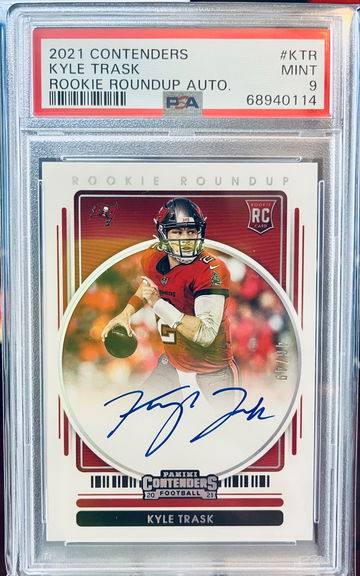 2021 Panini Contenders Kyle Trask Rookie Roundup RC On-Card Auto /49 PSA 9 MINT