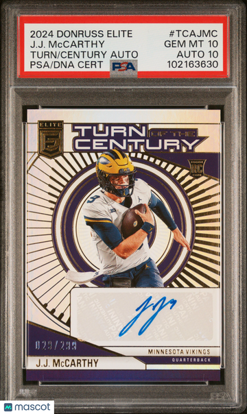 2024 Panini Donruss Elite Turn Of The Century Autographs JJ Mccarthy #TCAJMC turn of the century /299 PSA 10 Auto 10