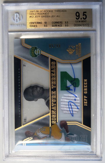 2007-08 SP ROOKIE THREADS GOLD ROOKIES #52 JEFF GREEN AUTO 46/50 BGS 9.5 GEM MINT