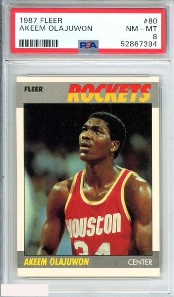 1987 FLEER AKEEM OLAJUWON #80 HOUSTON ROCKETS PSA 8 NM-MT