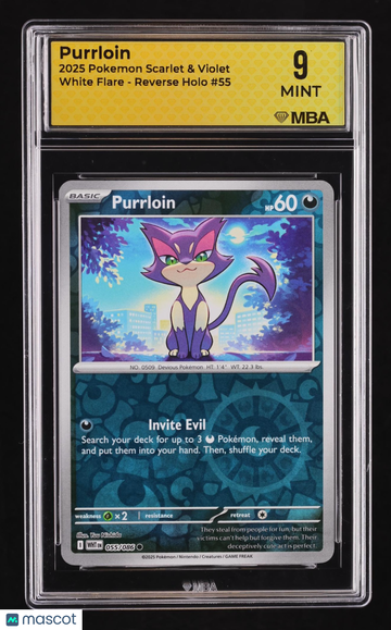 2025 Pokemon Scarlet & Violet White Flare Purrloin Reverse Holo MBA 9 #55