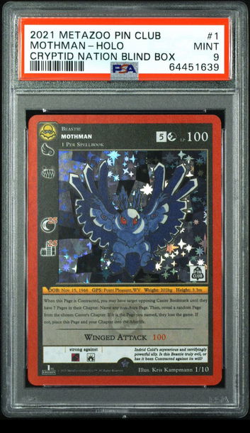 💎🦋 2021 Metazoo Pin Club MOTHMAN- Holo Cryptid Nation Blind Box #1 PSA 9 💎📌