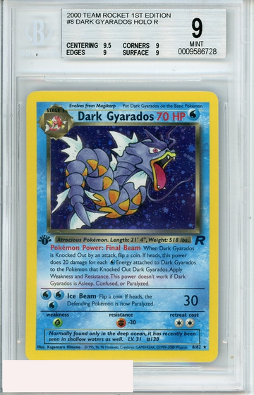 2000 POKEMON TEAM ROCKET 1ST ED DARK GYARADOS HOLO R #8 BGS 9