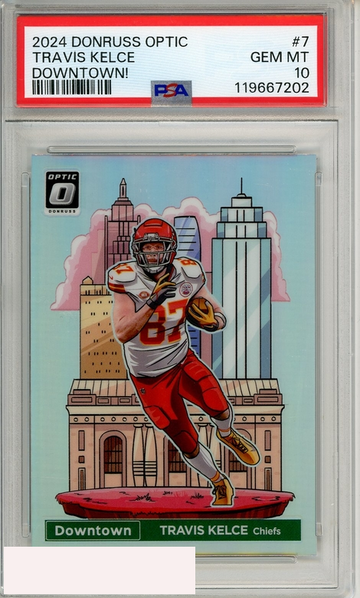 2024 PANINI DONRUSS OPTIC DOWNTOWN! TRAVIS KELCE #7 PSA 10 GEM MT