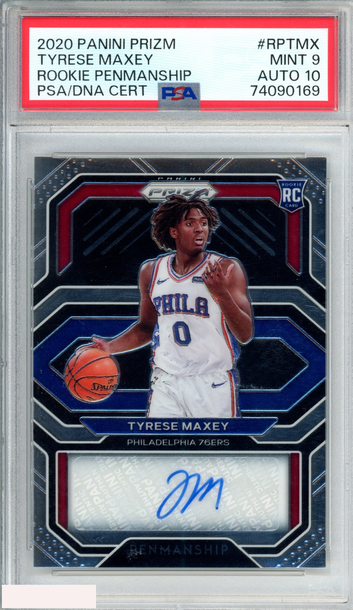 2020 PANINI PRIZM ROOKIE PENMANSHIP TYRESE MAXEY #RPTMX RC 76ERS PSA 9 AUTO 10