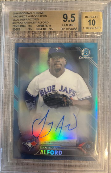 2016 bowman chrome prospect autographs Anthony Alford blue refractor auto bgs 9.5 gem mint auto 10