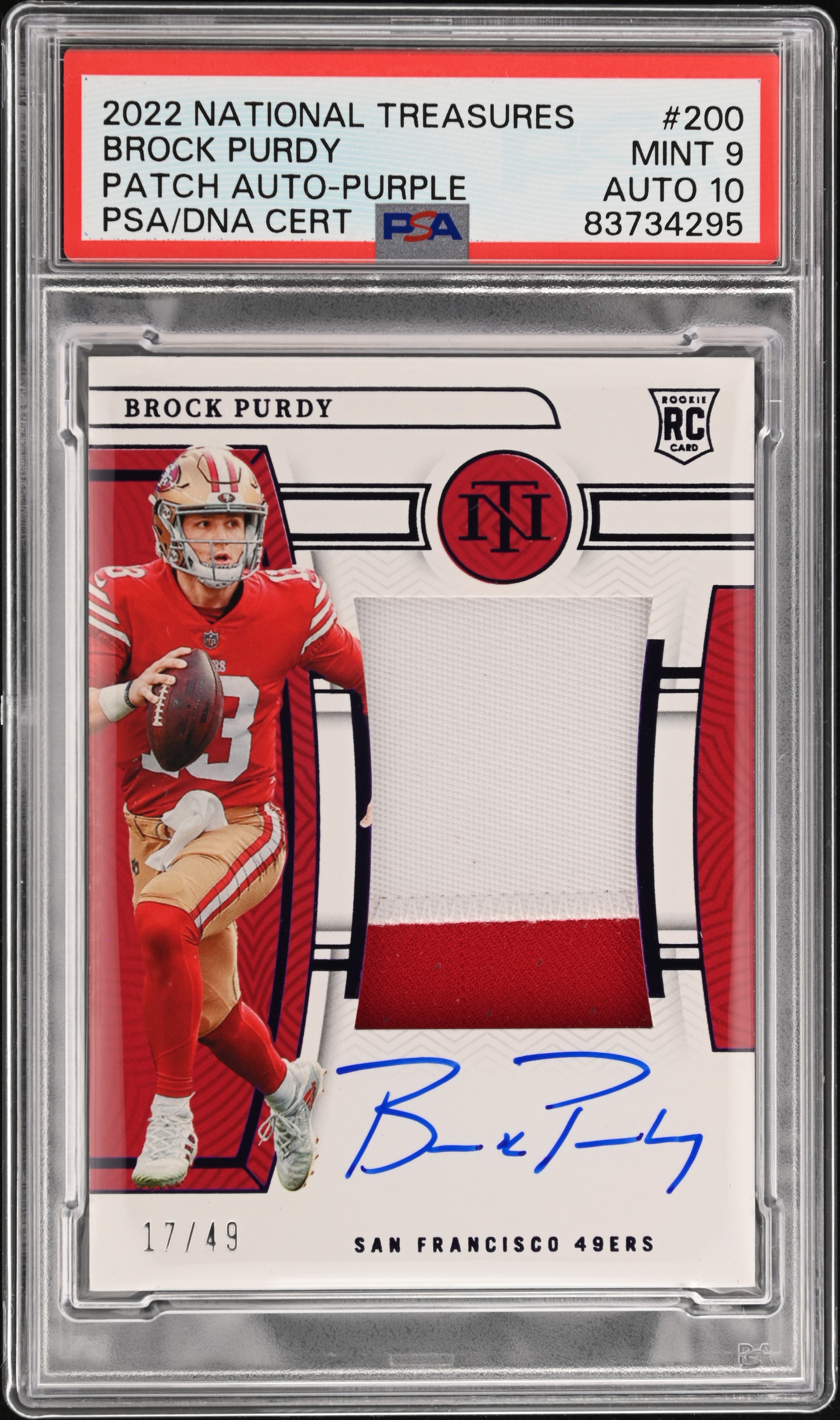 2022 National Treasures Brock Purdy #200 PSA 9 Rookie Auto Patch #/49 Mint