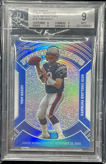 2007 Topps Finest Tom Brady Finest Moments Blue Refractors Prizm #/299 BGS 9