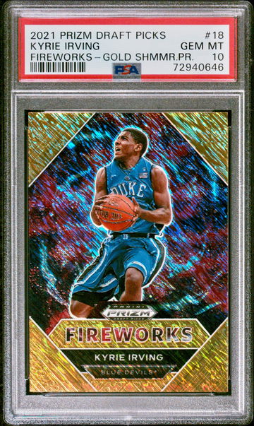 2021-22 PANINI PRIZM DRAFT KYRIE IRVING GOLD SHIMMER FIREWORKS FOTL /10 DUKE SSP PSA 10 GEM MINT