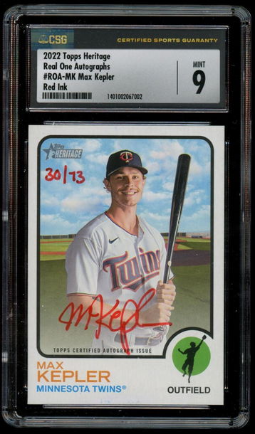 2022 Topps Heritage Real One Autograph Red Ink #ROA-MK Max Kepler Autograph/Auto #30/73 Twins CSG 9 w/10 Auto