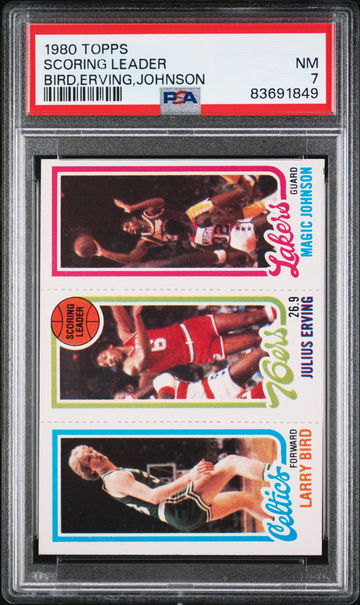 1980 TOPPS SCORING LEADER BIRD,ERVING,JOHNSON PSA 7