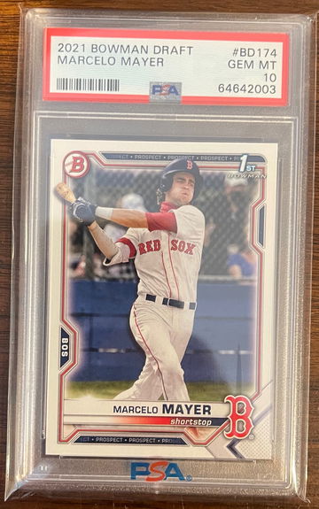PSA 10 MARCELO MAYER 1st 2021 Bowman Draft Paper Red Sox Rookie Card RC GEM MINT. 