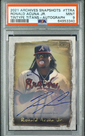 2021 Topps Archives Snapshots Ronald Acuna Jr Tintype Titans Auto /50 PSA 9 Mint