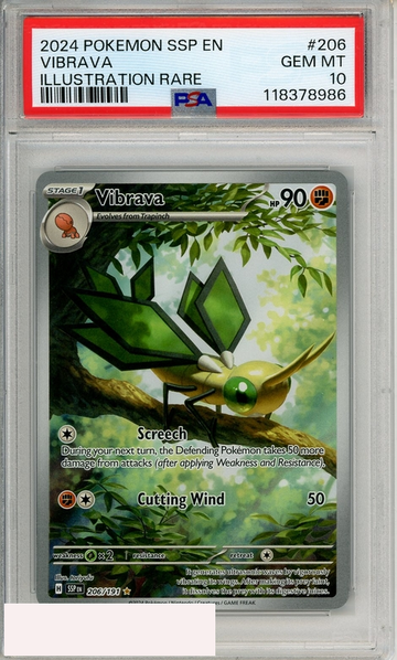 2024 POKEMON SSP EN-SURGING SPARKS VIBRAVA #206 ILLUSTRATION RARE PSA 10 GEM MT