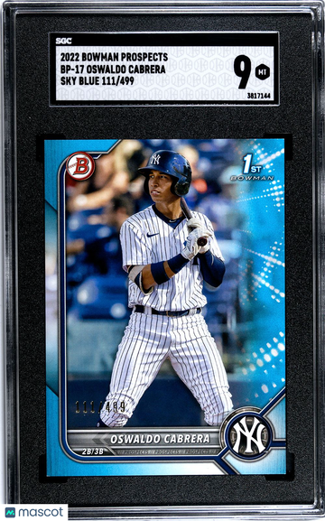 2022 Bowman Prospects Oswaldo Cabrera Sky Blue /499 SGC 9