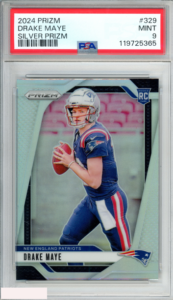 2024 PANINI PRIZM DRAKE MAYE #329 SILVER PRIZM ROOKIE RC PATRIOTS PSA 9 MINT