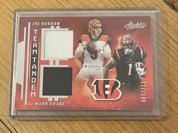 Joe Burrow Ja'Marr Chase 2021 Absolute Team Tandem Dual Jersey Patch RC #'d /199