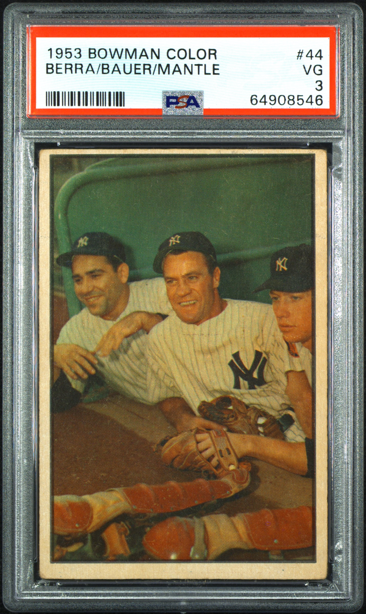 1953 Bowman Color Yogi Berra Mickey Mantle Hank Bauer #44 PSA 3 VG