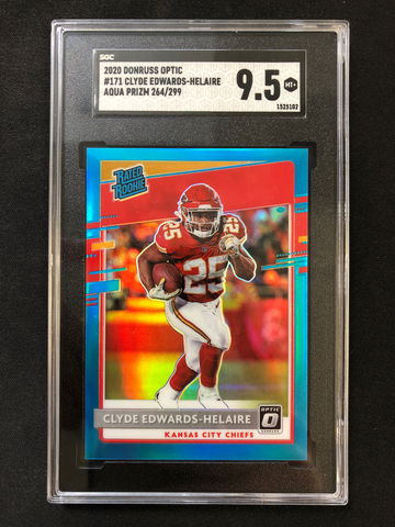 2020 Donruss Optic - Clyde Edwards-Helaire - Rookie Aqua Prizm /299 SGC 9.5 Mint+