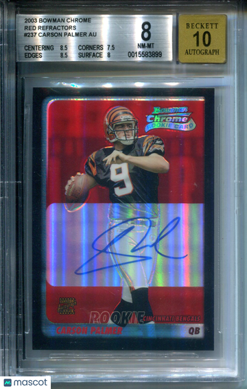 2003 Bowman Chrome Red Refractors Carson Palmer #237 BGS 8 Auto 10