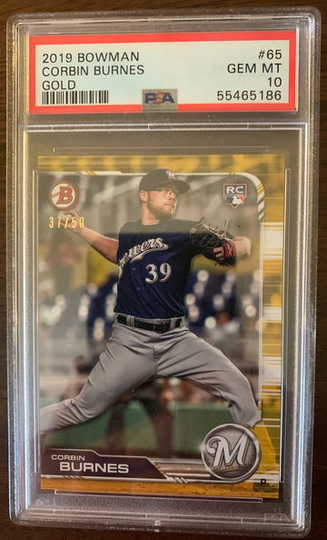 2019 Bowman Gold Corbin Burnes #65 PSA 10