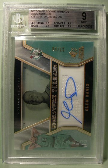 2007-08 SP ROOKIE THREADS GOLD ROOKIES #76 GLEN DAVIS AUTO 17/50 BGS 9 MINT
