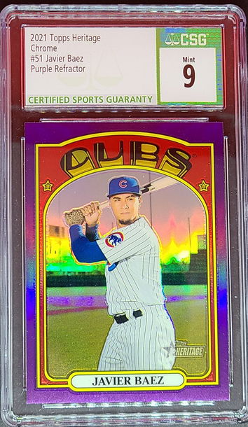 2021 Topps Heritage Chrome #51 Javier Baez Purple Refractor CSG Mint 9