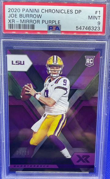 2020 Panini Chronicles Draft Joe Burrow RC XR Mirror Purple 5/25 PSA 9 MINT LSU