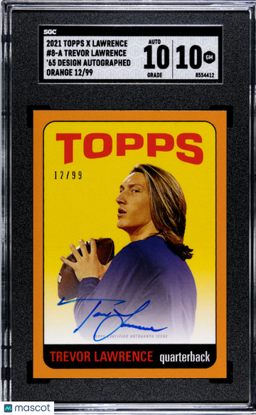2021 Topps X Lawrence Trevor Lawrence #8-A '65 Design Autograph Orange Rookie SGC 10 Auto 10